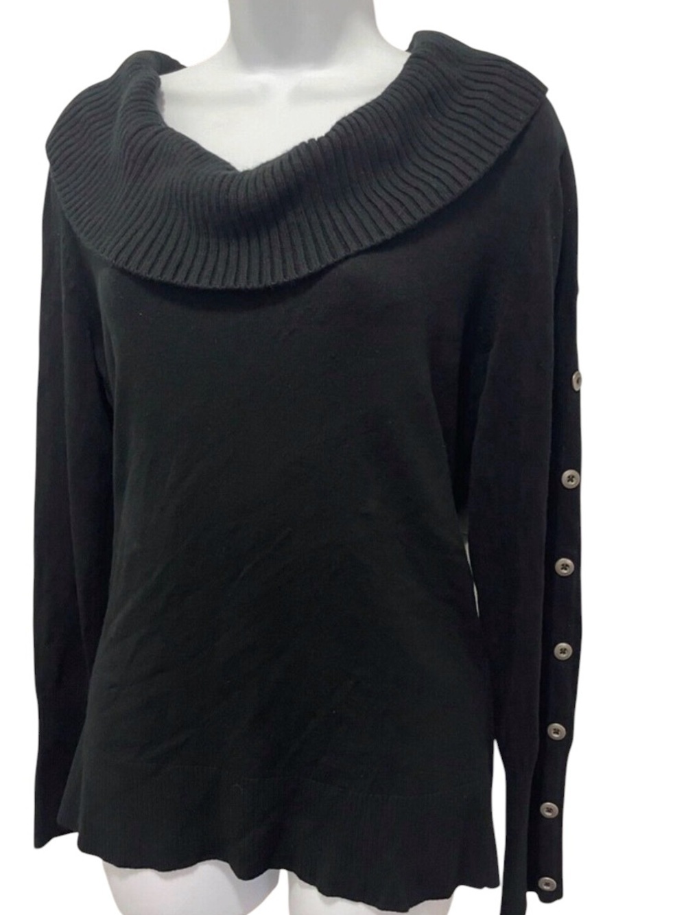White House Black Market Black Sweater Button Detail on Sleeve Large